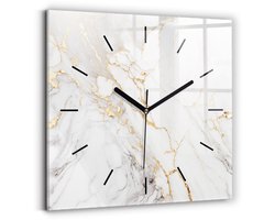 Wallfluent Wandklok - Decoratief marmer Decoratieve Wandklok - 30 cm x 30 cm - Wit Wandklok - Zwarte Handen - Wandklok Zonder Cijfers - Stille Wandklok Slaapkamer - Vierkante Glazen Klok - Industrieel Wandklok - Stijlvolle Klok