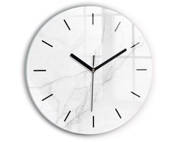 Wallfluent Wandklok - Decoratief marmer Klok met Afbeelding - 30 cm x 30 cm - Wit Wandklok - Zwarte Handen - Wandklok Zonder Cijfers - Kinder Wandklok Glas - Ronde Glazen Klok - Industrieel Wandklok - Unieke Wandklok