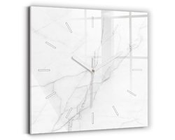 Wallfluent Wandklok - Decoratief marmer Klok met Print - 30 cm x 30 cm - Wit Wandklok - Witte Handen - Wandklok Zonder Cijfers - Stille Wandklok Slaapkamer - Vierkante Glazen Klok - Minimalistisch Wandklok - Klok met Afbeelding