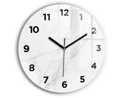 Wallfluent Wandklok - Decoratief marmer Klok met Print - 60 cm x 60 cm - Wit Wandklok - Zwarte Handen - Wandklok Met Cijfers - Wandklok voor in de Keuken - Ronde Glas Klok - Scandinavisch Wandklok - Klok met Print
