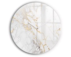 Wallfluent Wandklok - Decoratief marmer Stijlvolle Klok - 60 cm x 60 cm - Wit Wandklok - Witte Handen - Wandklok Met Cijfers - Stille Wandklok Slaapkamer - Ronde Glas Klok - Industrieel Wandklok - Stijlvolle Klok