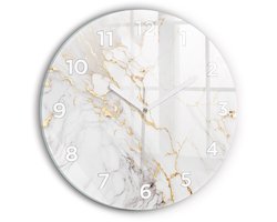 Wallfluent Wandklok - Decoratief marmer Unieke Wandklok - 30 cm x 30 cm - Wit Wandklok - Witte Handen - Wandklok Met Cijfers - Wandklok voor in de Keuken - Ronde Glas Klok - Industrieel Wandklok - Unieke Wandklok