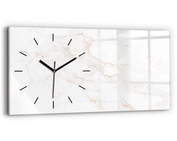 Wallfluent Wandklok - Elegant marmer Decoratieve Wandklok - 60 cm x 30 cm - Wit Wandklok - Zwarte Handen - Wandklok Zonder Cijfers - Stille Wandklok Slaapkamer - Glazen Klok Rechthoekige - Industrieel Wandklok - Stijlvolle Klok