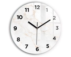 Wallfluent Wandklok - Elegant marmer Klok met Afbeelding - 30 cm x 30 cm - Wit Wandklok - Zwarte Handen - Wandklok Met Cijfers - Stille Wandklok Slaapkamer - Ronde Glazen Klok - Minimalistisch Wandklok - Klok met Afbeelding