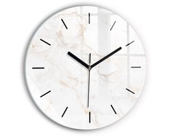 Wallfluent Wandklok - Elegant marmer Klok met Afbeelding - 30 cm x 30 cm - Wit Wandklok - Zwarte Handen - Wandklok Zonder Cijfers - Wandklok voor in de Keuken - Ronde Glazen Klok - Industrieel Wandklok - Unieke Wandklok