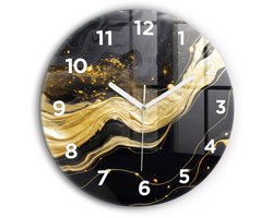 Wallfluent Wandklok - Gouden marmer Unieke Wandklok - 60 cm x 60 cm - Gouden Wandklok - Witte Handen - Wandklok Met Cijfers - Wandklok voor in de Keuken - Ronde Glas Klok - Industrieel Wandklok - Unieke Wandklok