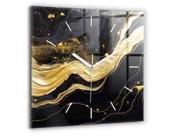 Wallfluent Wandklok - Gouden marmer Unieke Wandklok - 60 cm x 60 cm - Gouden Wandklok - Witte Handen - Wandklok Zonder Cijfers - Wandklok Glas Woonkamer - Vierkante Glas Klok - Scandinavisch Wandklok - Klok als Muurdecoratie