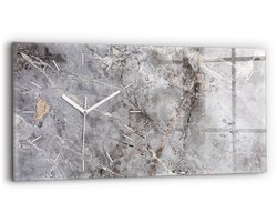 Wallfluent Wandklok - Grijs graniet marmer steen Decoratieve Wandklok - 60 cm x 30 cm - Grijs Wandklok - Witte Handen - Wandklok Zonder Cijfers - Stille Wandklok Slaapkamer - Glazen Klok Rechthoekige - Industrieel Wandklok - Stijlvolle Klok