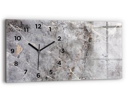 Wallfluent Wandklok - Grijs graniet marmer steen Decoratieve Wandklok - 60 cm x 30 cm - Grijs Wandklok - Zwarte Handen - Wandklok Met Cijfers - Kinder Wandklok Glas - Glazen Klok Rechthoekige - Minimalistisch Wandklok - Decoratieve Wandklok