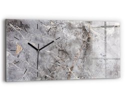 Wallfluent Wandklok - Grijs graniet marmer steen Klok met Print - 60 cm x 30 cm - Grijs Wandklok - Zwarte Handen - Wandklok Zonder Cijfers - Stille Wandklok Slaapkamer - Rechthoekige Glazen Wandklok - Minimalistisch Wandklok - Klok met Afbeelding