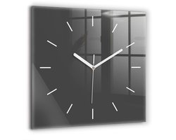 Wallfluent Wandklok - Grijs Vierkante Glas Klok - 60 cm x 60 cm - Grijs Wandklok - Witte Handen - Wandklok Zonder Cijfers - Stille Wandklok Slaapkamer - Vierkante Glazen Klok - Minimalistisch Wandklok - Vierkante Glazen Wandklok