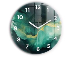 Wallfluent Wandklok - Groen marmer Decoratieve Wandklok - 60 cm x 60 cm - Groente Wandklok - Witte Handen - Wandklok Met Cijfers - Kinder Wandklok Glas - Ronde Glazen Wandklok - Minimalistisch Wandklok - Decoratieve Wandklok