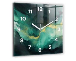 Wallfluent Wandklok - Groen marmer Decoratieve Wandklok - 60 cm x 60 cm - Groente Wandklok - Witte Handen - Wandklok Met Cijfers - Wandklok voor in de Keuken - Vierkante Glas Klok - Minimalistisch Wandklok - Decoratieve Wandklok