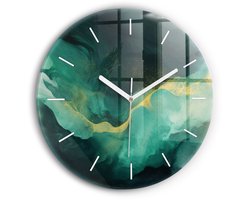 Wallfluent Wandklok - Groen marmer Klok met Afbeelding - 30 cm x 30 cm - Groente Wandklok - Witte Handen - Wandklok Zonder Cijfers - Kinder Wandklok Glas - Ronde Glas Klok - Industrieel Wandklok - Unieke Wandklok