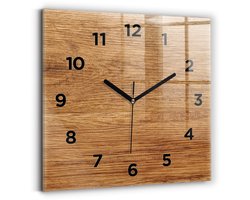 Wallfluent Wandklok - Licht hout Decoratieve Wandklok - 30 cm x 30 cm - Bruin Wandklok - Zwarte Handen - Wandklok Met Cijfers - Wandklok voor in de Keuken - Vierkante Glazen Klok - Minimalistisch Wandklok - Decoratieve Wandklok