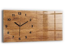 Wallfluent Wandklok - Licht hout Klok met Afbeelding - 60 cm x 30 cm - Bruin Wandklok - Zwarte Handen - Wandklok Met Cijfers - Wandklok Glas Woonkamer - Glazen Klok Rechthoekige - Minimalistisch Wandklok - Klok met Afbeelding