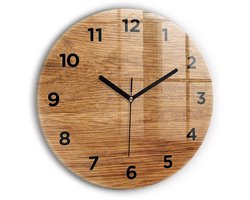 Wallfluent Wandklok - Licht hout Klok met Print - 30 cm x 30 cm - Bruin Wandklok - Zwarte Handen - Wandklok Met Cijfers - Kinder Wandklok Glas - Ronde Glas Klok - Scandinavisch Wandklok - Klok met Print