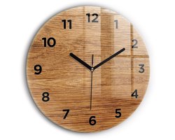 Wallfluent Wandklok - Licht hout Stijlvolle Klok - 60 cm x 60 cm - Bruin Wandklok - Zwarte Handen - Wandklok Met Cijfers - Stille Wandklok Slaapkamer - Ronde Glazen Wandklok - Industrieel Wandklok - Stijlvolle Klok