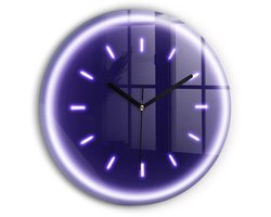 Wallfluent Wandklok - Neonlijnen Decoratieve Wandklok - 30 cm x 30 cm - Paars Wandklok - Zwarte Handen - Wandklok zonder cijfers - Stille Wandklok Slaapkamer - Klok als Muurdecoratie - Modieuze Klok - Klok met Print