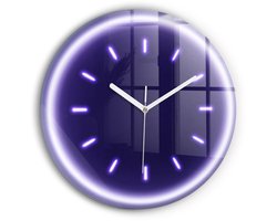 Wallfluent Wandklok - Neonlijnen Klok met Print - 30 cm x 30 cm - Paars Wandklok - Witte Handen - Wandklok zonder cijfers - Wandklok Glas Woonkamer - Unieke Wandklok - Minimalistische Klok - Unieke Wandklok