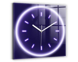 Wallfluent Wandklok - Neonlijnen Unieke Wandklok - 30 cm x 30 cm - Paars Wandklok - Witte Handen - Wandklok zonder cijfers - Wandklok Glas Woonkamer - Decoratieve Wandklok - Design Wandklok - Decoratieve Wandklok