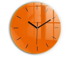 Wallfluent Wandklok - Oranje Ronde Glas Klok - 30 cm x 30 cm - Oranje Wandklok - Zwarte Handen - Wandklok Zonder Cijfers - Wandklok Glas Woonkamer - Ronde Glazen Klok - Minimalistisch Wandklok - Ronde Glazen Wandklok
