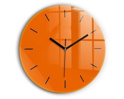 Wallfluent Wandklok - Oranje Ronde Glas Klok - 60 cm x 60 cm - Oranje Wandklok - Zwarte Handen - Wandklok Zonder Cijfers - Wandklok Glas Woonkamer - Ronde Glazen Klok - Minimalistisch Wandklok - Ronde Glazen Wandklok