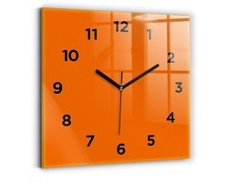 Wallfluent Wandklok - Oranje Vierkante Glas Klok - 30 cm x 30 cm - Oranje Wandklok - Zwarte Handen - Wandklok Met Cijfers - Wandklok Glas Woonkamer - Vierkante Glazen Klok - Minimalistisch Wandklok - Vierkante Glazen Wandklok