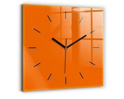 Wallfluent Wandklok - Oranje Vierkante Glas Klok - 30 cm x 30 cm - Oranje Wandklok - Zwarte Handen - Wandklok Zonder Cijfers - Wandklok Glas Woonkamer - Vierkante Glazen Klok - Minimalistisch Wandklok - Vierkante Glazen Wandklok