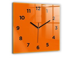 Wallfluent Wandklok - Oranje Vierkante Glas Klok - 60 cm x 60 cm - Oranje Wandklok - Zwarte Handen - Wandklok Met Cijfers - Wandklok Glas Woonkamer - Vierkante Glazen Klok - Minimalistisch Wandklok - Vierkante Glazen Wandklok