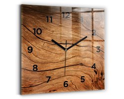 Wallfluent Wandklok - Oud hout Stijlvolle Klok - 30 cm x 30 cm - Bruin Wandklok - Zwarte Handen - Wandklok Met Cijfers - Stille Wandklok Slaapkamer - Vierkante Glazen Wandklok - Industrieel Wandklok - Stijlvolle Klok