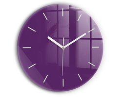 Wallfluent Wandklok - Paars Ronde Glazen Klok - 30 cm x 30 cm - Paars Wandklok - Witte Handen - Wandklok Zonder Cijfers - Kinder Wandklok Glas - Ronde Glazen Wandklok - Industrieel Wandklok - Ronde Glas Klok