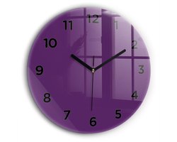 Wallfluent Wandklok - Paars Ronde Glazen Klok - 60 cm x 60 cm - Paars Wandklok - Zwarte Handen - Wandklok Met Cijfers - Kinder Wandklok Glas - Ronde Glazen Wandklok - Industrieel Wandklok - Ronde Glas Klok