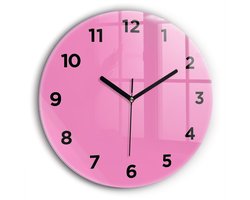 Wallfluent Wandklok - Roze Ronde Glazen Klok - 60 cm x 60 cm - Roze Wandklok - Zwarte Handen - Wandklok Met Cijfers - Wandklok voor in de Keuken - Ronde Glazen Wandklok - Industrieel Wandklok - Ronde Glas Klok