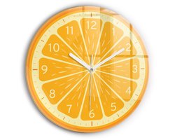 Wallfluent Wandklok - Sappige sinaasappel Unieke Wandklok - 30 cm x 30 cm - Oranje Wandklok - Witte Handen - Wandklok zonder cijfers - Stille Wandklok Slaapkamer - Klok met Afbeelding - Moderne Wandklok - Decoratieve Wandklok
