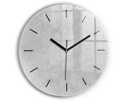 Wallfluent Wandklok - Stenen muur Stijlvolle Klok - 30 cm x 30 cm - Grijs Wandklok - Zwarte Handen - Wandklok Zonder Cijfers - Kinder Wandklok Glas - Ronde Glazen Wandklok - Scandinavisch Wandklok - Klok met Print