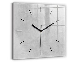 Wallfluent Wandklok - Stenen muur Stijlvolle Klok - 30 cm x 30 cm - Grijs Wandklok - Zwarte Handen - Wandklok Zonder Cijfers - Wandklok voor in de Keuken - Vierkante Glazen Wandklok - Scandinavisch Wandklok - Klok met Print