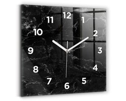 Wallfluent Wandklok - Zwart marmer Unieke Wandklok - 30 cm x 30 cm - Zwart Wandklok - Witte Handen - Wandklok Met Cijfers - Wandklok voor in de Keuken - Vierkante Glazen Klok - Industrieel Wandklok - Unieke Wandklok