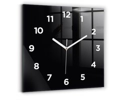 Wallfluent Wandklok - Zwart Vierkante Glazen Wandklok - 30 cm x 30 cm - Zwart Wandklok - Witte Handen - Wandklok Met Cijfers - Stille Wandklok Slaapkamer - Vierkante Glas Klok - Scandinavisch Wandklok - Vierkante Glazen Klok