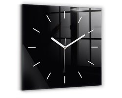 Wallfluent Wandklok - Zwart Vierkante Glazen Wandklok - 30 cm x 30 cm - Zwart Wandklok - Witte Handen - Wandklok Zonder Cijfers - Stille Wandklok Slaapkamer - Vierkante Glas Klok - Scandinavisch Wandklok - Vierkante Glazen Klok