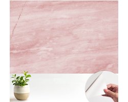 Wallfluent Zelfklevend Fotobehang - Roze Vliesbehang - 104x70 cm - Marmerpatroon Behang Zonder Lijm - Gang behang Bloemen En Planten - Luchtbelvrij Behang - Bubble Free Behang