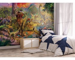 Walltastic – Dinosaurusbehang T-rex - Landscape of Dinosaurs - Posterbehang – Kinderbehang - XXL (305 x 244 cm) – 6 Panelen