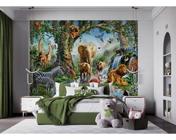 Walltastic – Jungle Safari Dieren – Waterval - Posterbehang – Kinderbehang - XXL (305 x 244 cm) – 6 Panelen