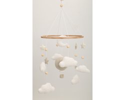 WallWood - Baby mobiel met wolken en luchtballon - decoratie voor babykamer