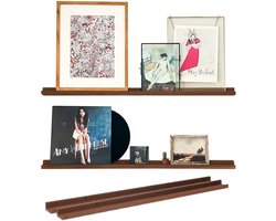 Walnoot wandplanken set 2 stuks - 99 cm - Wandplank zwevend (2x) - Wandplank hout - Fotoplank - Donker hout - Met opzetrand - FSC Europees hout - Handgemaakt in Nederland