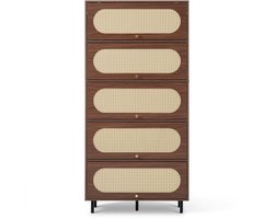 Walnootkleur mdf spaanplaat rotan hoge opbergkast 80×40×163cm opslag woonkamer hal en keuken