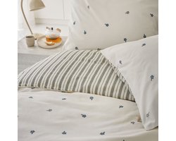 Walra Dekbedovertrek Remade Blossom Lines - 140x220 - 100% katoen - Off White / Groen