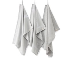 Walra Keuken- & Theedoekenset Blocks & Lines - Set van 3 - Licht Grijs