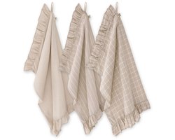 Walra Keukenset Lovely Linen Ruffles - 3x 50x70 - 50% Katoen (BCI) / 50% Linnen - Naturel