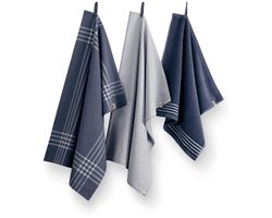 Walra Keukenset Superior Kitchen Set - 2x 50x70 + 1x 50x50 - 100% Katoen - Blauw / Wit